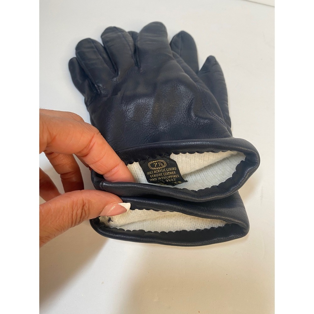 Fownes Leather Gloves Womens 7.5 Navy Blue Fleece Lined Classic‎ Winter Warm - Picture 5 of 5